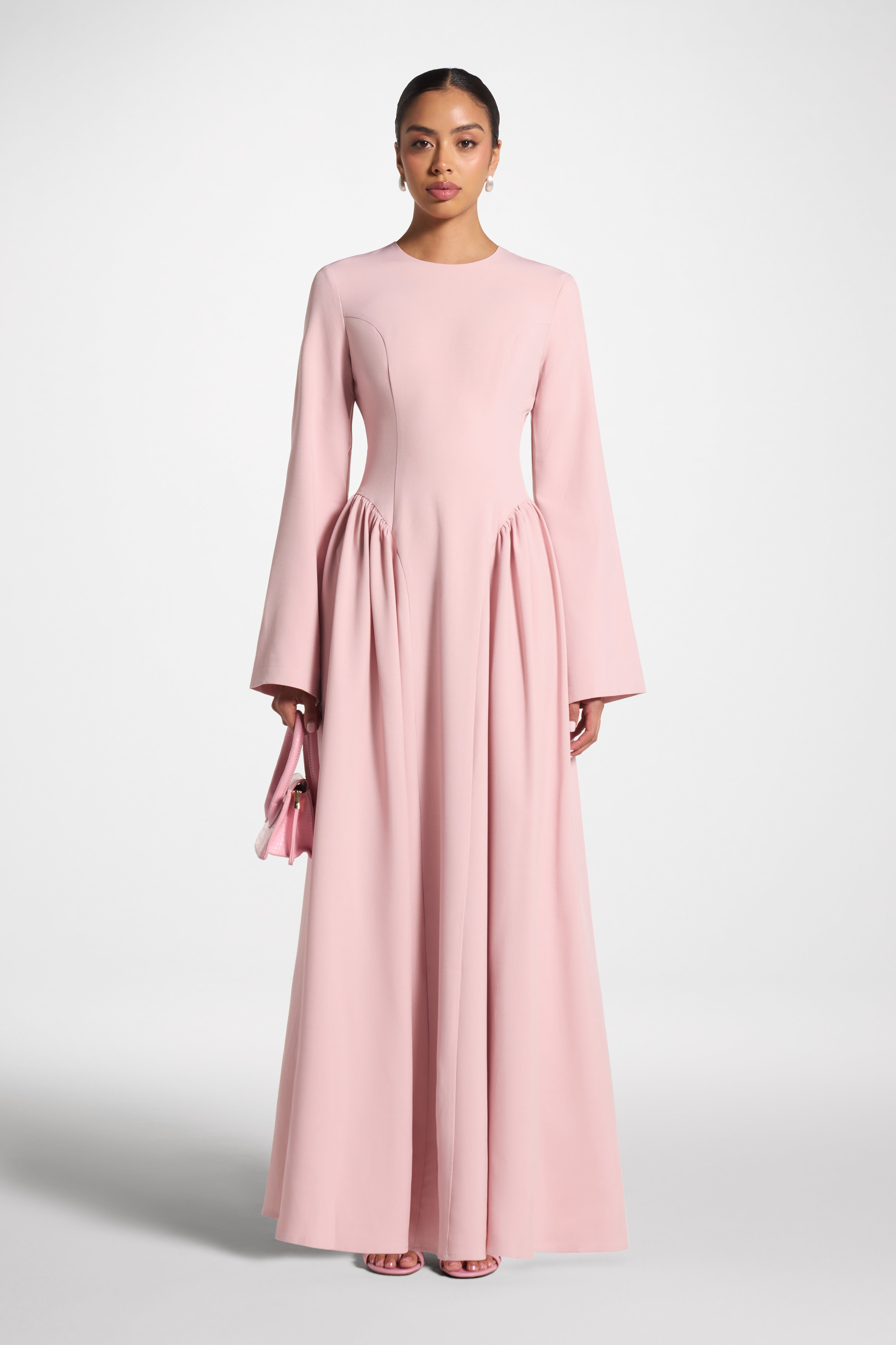 Boat Neck Ruched Dress — Pink (placeholder image)
